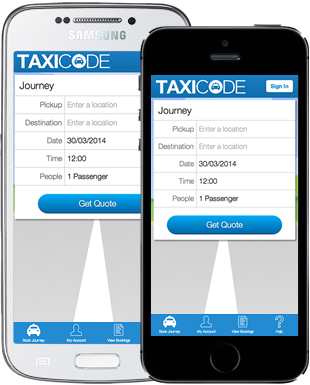 Taxicode App - Available on iPhone, Android and Windows Phone.